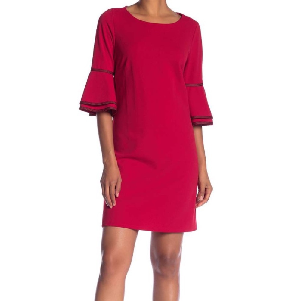 SOLD!  Sharagano 3/4 Tiered Sleeve dress - Red